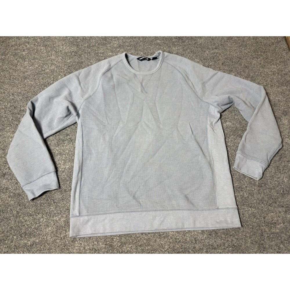 Lands' End Sweatshirt Mens L Blue Thermal Waffle Knit Crew Neck Pullover